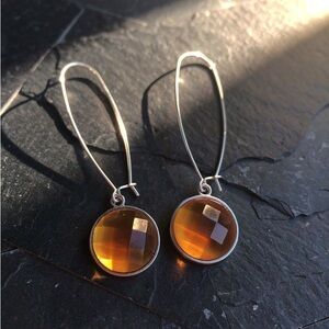 Elegant Silver and Amber Drop Earrings